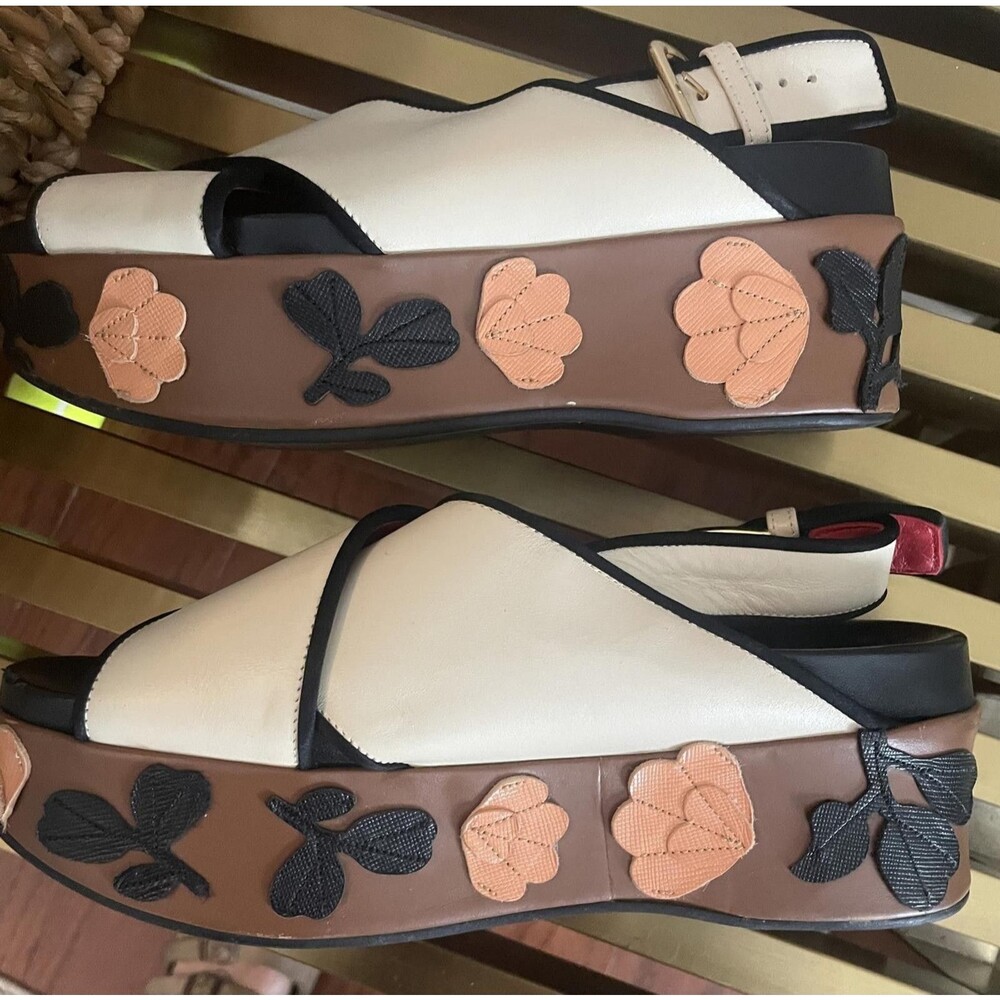 Marni White Leather Cross Strap Floral Platform Sandals Size 37